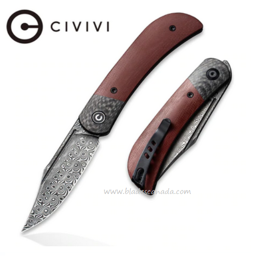 CIVIVI Appalachian Drifter II Flipper Folding Knife, Damascus, G10/CF, 19010C-DS4