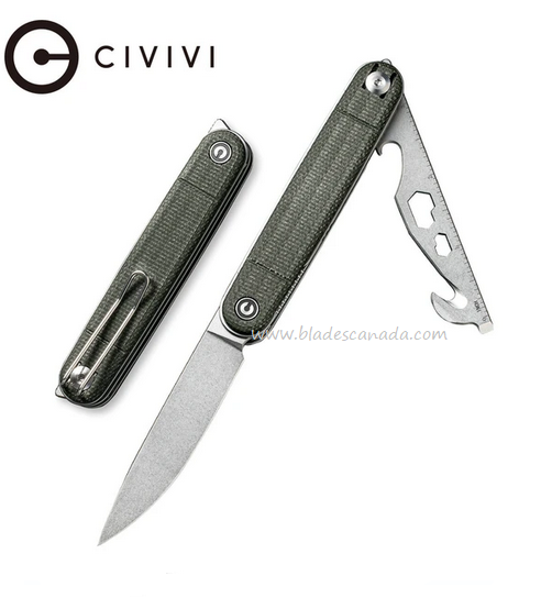 CIVIVI Crit Flipper Folding Multi-Tool Knife, Nitro-V SW, Micarta Green, 20014F-3