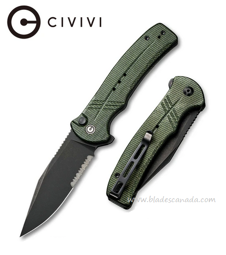 CIVIVI Cogent Flipper Folding Knife, 14C28N Sandvik, Micarta Green, 20038E-4