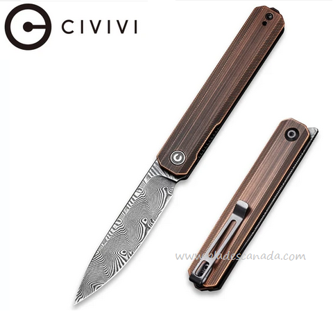 CIVIVI Exarch Flipper Folding Knife, Damascus Blade, Copper, 2003DS-2
