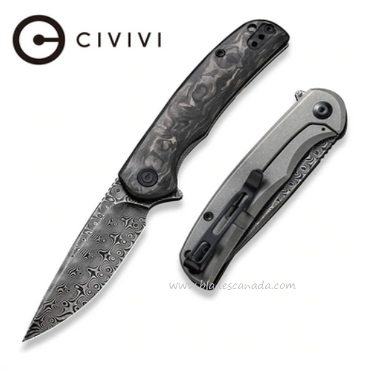 CIVIVI Nox Flipper Framelock Knife, Damascus Blade, Carbon Fiber, 2110DS-1