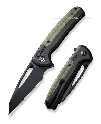 CIVIVI Sentinel Strike Flipper Button Lock Knife, K110 Black, Aluminum Black/FRN OD, C22025B-3