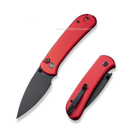 CIVIVI Qubit Button Lock Folding Knife, 14C28N Black SW, Aluminum Red, 22030E-2