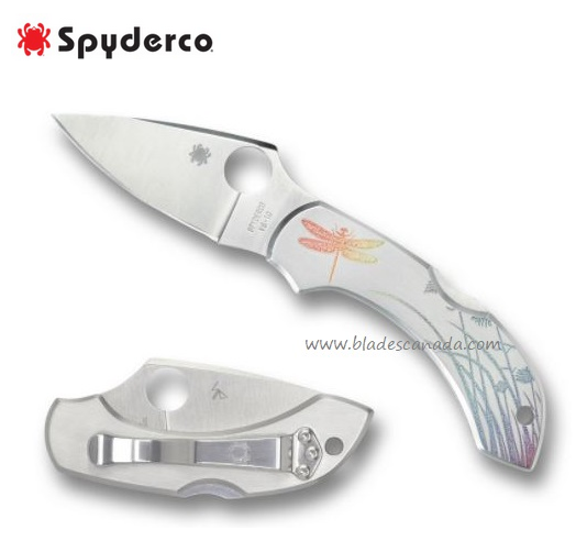 Spyderco Dragonfly SS Tattoo Folding Knife, VG10, Stainless Handle, C28PT - Click Image to Close