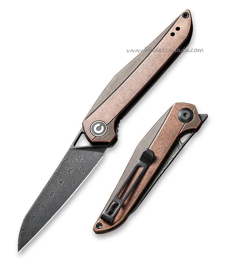 CIVIVI McKenna Flipper Folding Knife, Damascus, Copper, Isham Design, 905DS3 - Click Image to Close