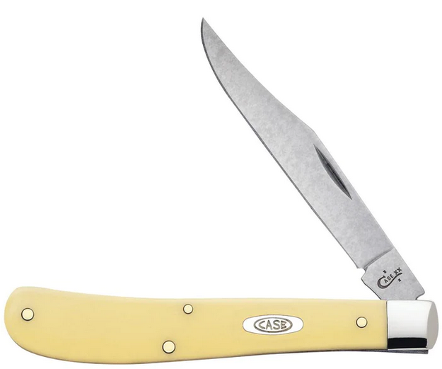 Case Slimline Trapper Slipjoint Folding Knife, Carbon, Synthetic Yellow, 00031