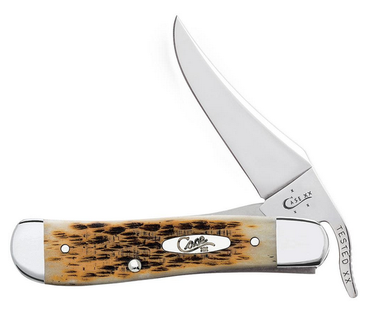 Case RussLock Folding Knife, Stainless, Amber Bone Peach Seed Jig, 00260