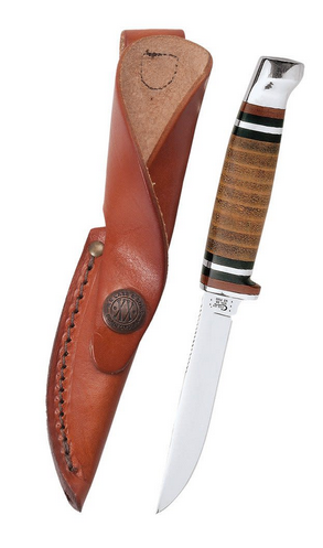 Case Mini FINN Fixed Blade Knife, Stainless, Leather Handle, Leather Sheath, 000379