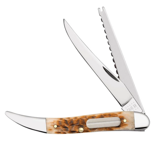 Case Fishing Slipjoint Folding Knife, Stainless, Peach Seed Jig Amber Bone, 10726