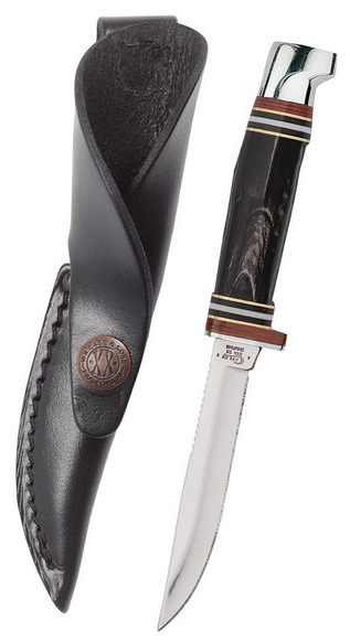 Case Mini FINN Fixed Blade Knife, Stainless, Buffalo Horn, Leather Sheath, 17916