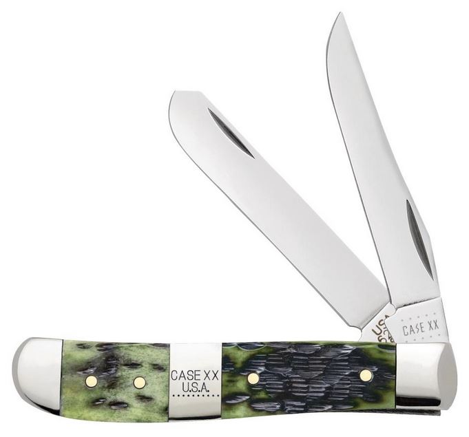 Case Knives Olive Green Mini Trapper, Stainless, Bone, CA21513