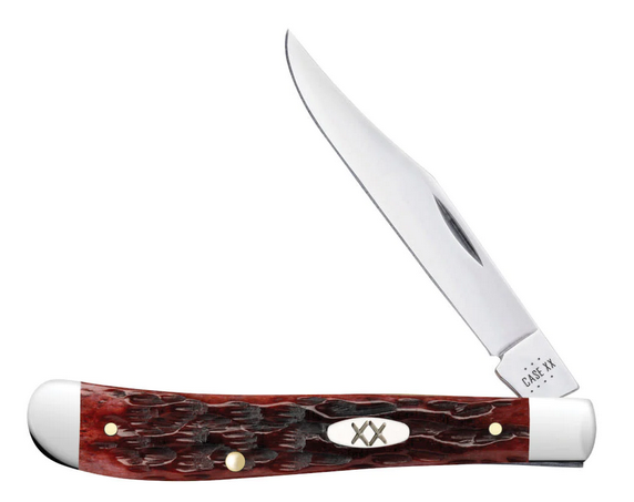 Case Slimline Trapper Slipjoint Folding Knife, Stainless, Peach Seed Jig Mahogany Bone, 25135