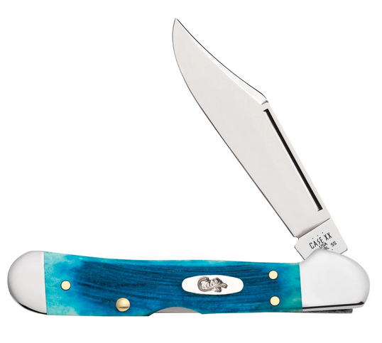 Case Mini CopperLock Backlock FOlding Knife, Stainless, Jig Caribbean Blue Bone, 25585