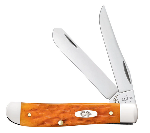 Case Mini Trapper Slipjoint Folding Knife, Stainless, Peach Seed Jig Persimmon Orange Bone, 26561