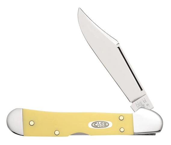 Case Mini Copperlock Backlock Folding Knife, Stainless, Synthetic Yellow, 30116