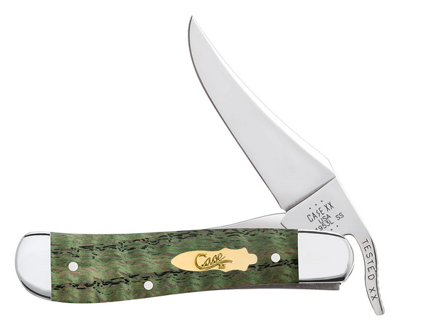Case RussLock Folding Knife, Stainless, Green Curly Oak, 64073