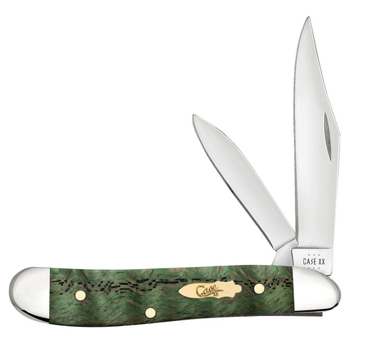 Case Peanut Slipjoint Folding Knife, Stainless, Green Curly Oak, 64074
