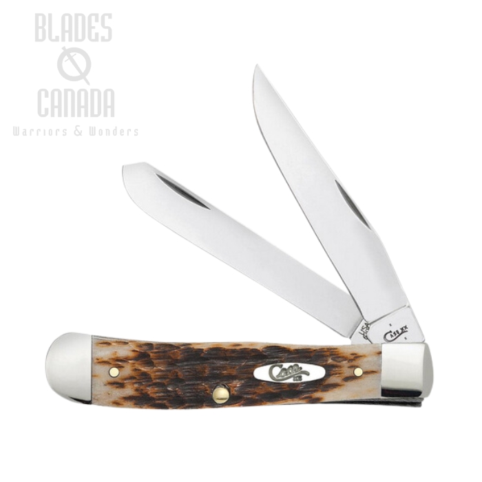 Case Trapper Slipjoint Folding Knife, Stainless Steel, Bone Amber Peach Seed Jig, 00164