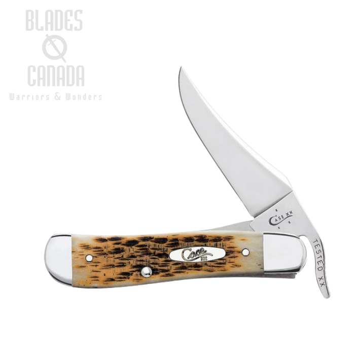 Case RussLock Folding Knife, Stainless, Amber Bone Peach Seed Jig, 00260