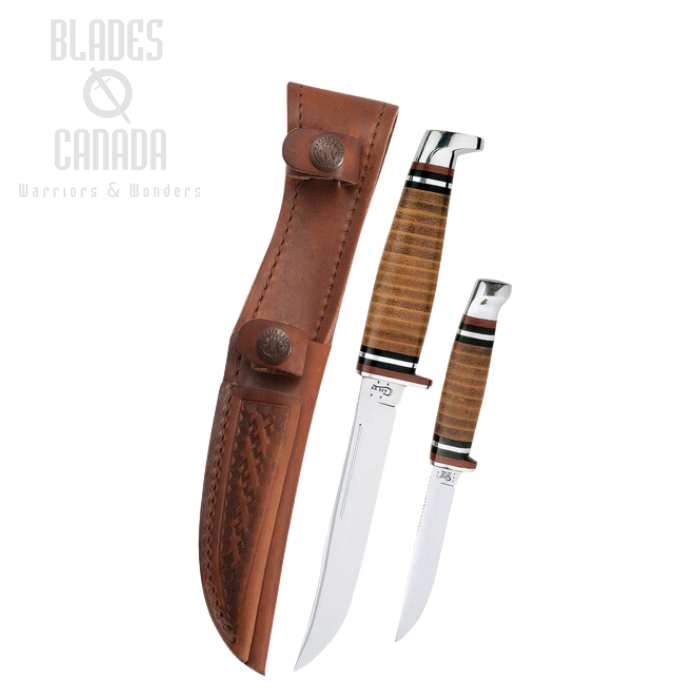 Case Leather Hunter Fixed Blade Knife Set, Stainless, Leather Sheath, 00372