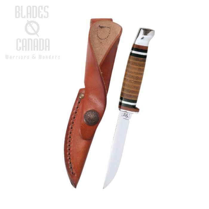 Case Mini FINN Fixed Blade Knife, Stainless, Leather Handle, Leather Sheath, 000379
