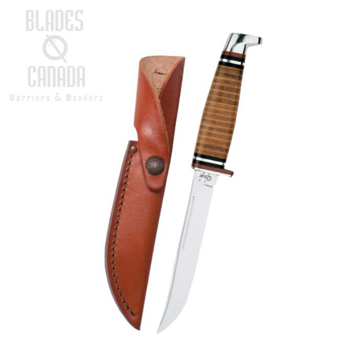 Case Utility Hunter Fixed Blade Knife, Stainless, Leather Handle, Leather Sheath, 00381