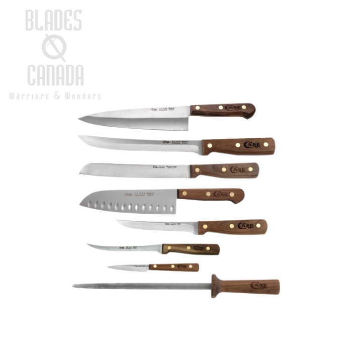 Case Household Cutlery 9 Piece Knife Set, Stainless, Walnut Handles, 10249