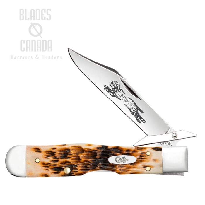 (image for) Case Peach Seed Cheetah Cub Back Lock Folding Knife, Tru-Sharp Stainless, Amber Bone Jigged, 10812