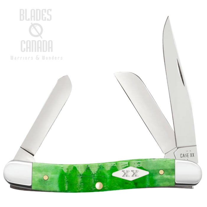(image for) Case Medium Stockman Gator Slipjoint Folding Knife, Tru-Sharp Stainless, Bone Bright Green, 11442