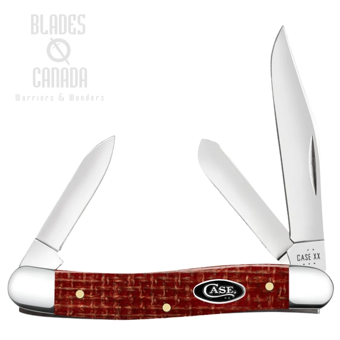 Case Smooth Medium Stockman Slipjoint Folding Knife, Carbon Steel, Micarta Dark Red Burlap, 12272