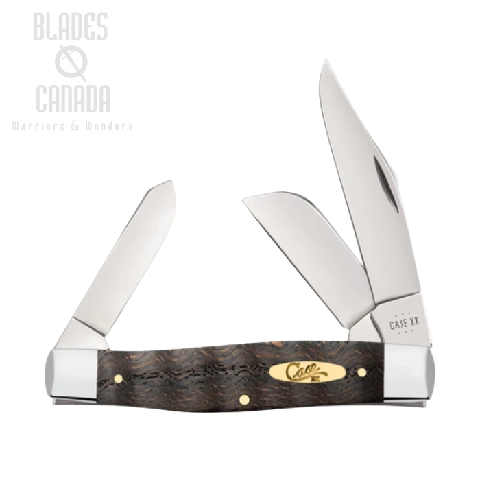 Case Large Stockman Slipjoint Folding Knife, Stainless, Smooth Black Curly Oak Wood, 14004