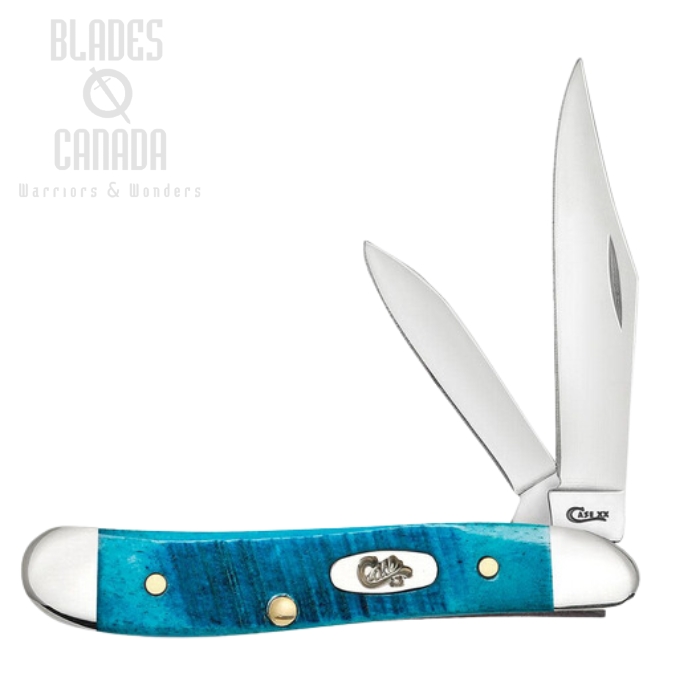 Case Peanut Slipjoint Folding Knife, Stainless, Jig Caribbean Blue Bone, 25596