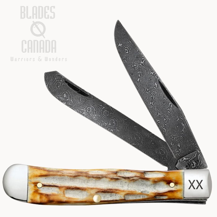 Case Deep Canyon Jig Trapper Slipjoint Folding Knife, Damascus Dam-Bowl, Jigged Bone Burnt Natural, 27230 (image for) Case Deep Canyon Jig Trapper Slipjoint Folding Knife, Damascus Dam-Bowl, Jigged Bone Burnt Natural, 27230