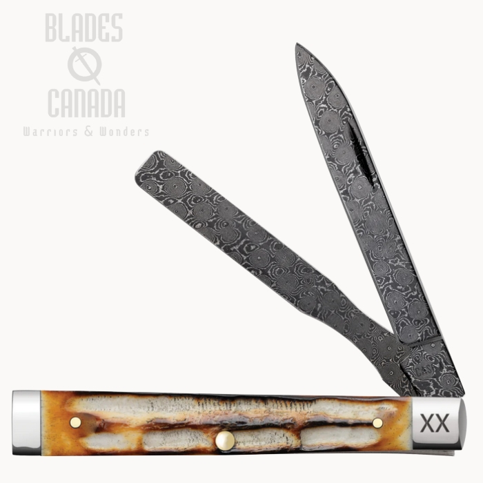 Case Deep Canyon Jig Baby Doc Slipjoint Folding Knife, Damascus Dam-Bowl, Jigged Bone Burnt Natural, 27234 (image for) Case Deep Canyon Jig Baby Doc Slipjoint Folding Knife, Damascus Dam-Bowl, Jigged Bone Burnt Natural, 27234