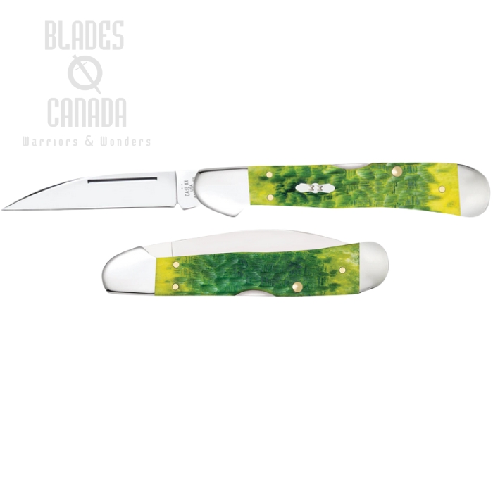 Case Baby Doc Peach Seed Jig Back Lock Folding Knife, Tru-Sharp Stainless, Bone Green Apple, 27864
