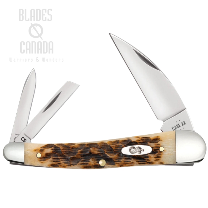 Case CS Seahorse Whittler Peach Seed Slipjoint Knife, Carbon Steel, Bone Amber, 30094