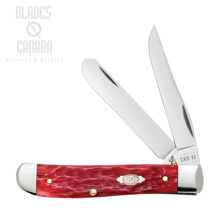 Case Mini Trapper Slipjoint Folding Knife, Stainless, Peach Seed Jig Dark Red Bone, 31952