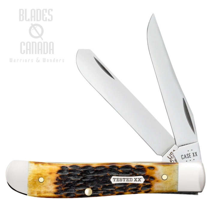 Case Rogers CS Mini Trapper Slipjoint Folding Knife, Carbon Steel, Bone Burnt Amber, 51391