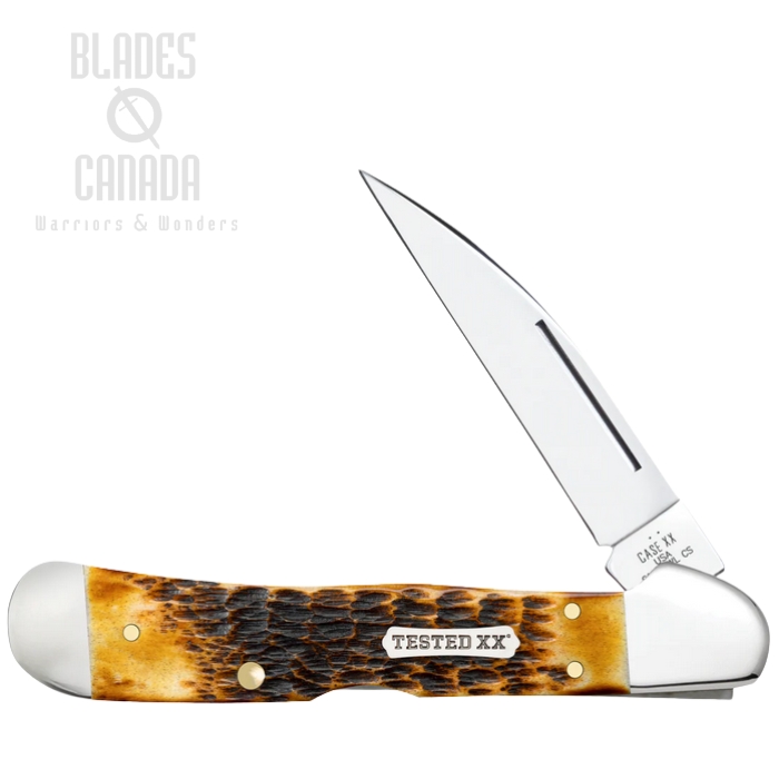 Case Rogers CS CopperLock Backlock Folding Knife, Carbon Steel, Bone Burnt Amber, 51392
