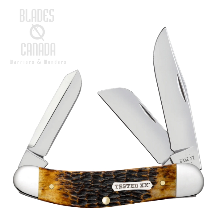 Case Rogers CS Sowbelly Slipjoint Folding Knife, Carbon Steel, Bone Burnt Amber, 51393