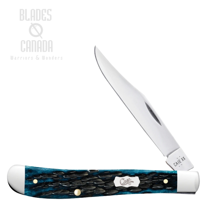 (image for) Case Pocket Worn Slimline Trapper Slipjoint Folding Knife, Tru-Sharp Stainless, Bone Mediterranean Blue, 51865