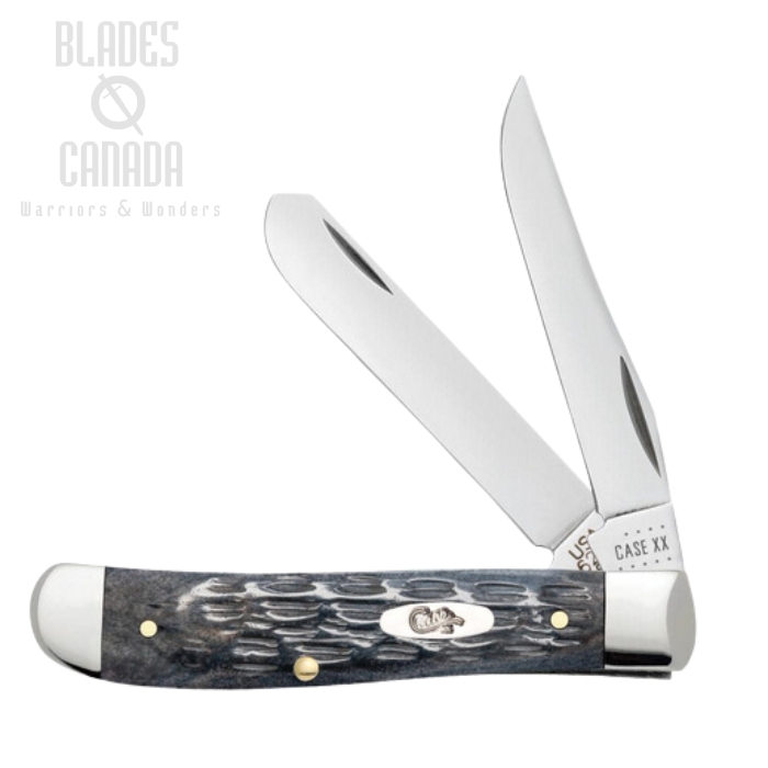 Case Mini Trapper Slipjoint Folding Knife, Carbon Steel, Jig Gray Bone, 58414