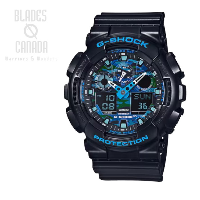 G-Shock GA100CB-1A Watch, Resin Black/Blue Camo