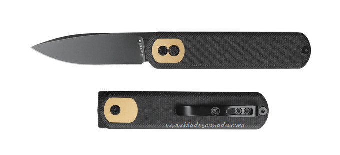 Vosteed Corgi Flipper Button Lock Folding Knife, 14C28N Black SW, Micarta Black, CG29VPMK