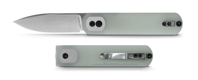 Vosteed Corgi Flipper Button Lock Knife, 14C28N Satin, G10 Jade, CG3S02