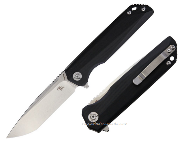 CH Knives 3507B Flipper Folding Knife, D2 Stonewash, G10 Black
