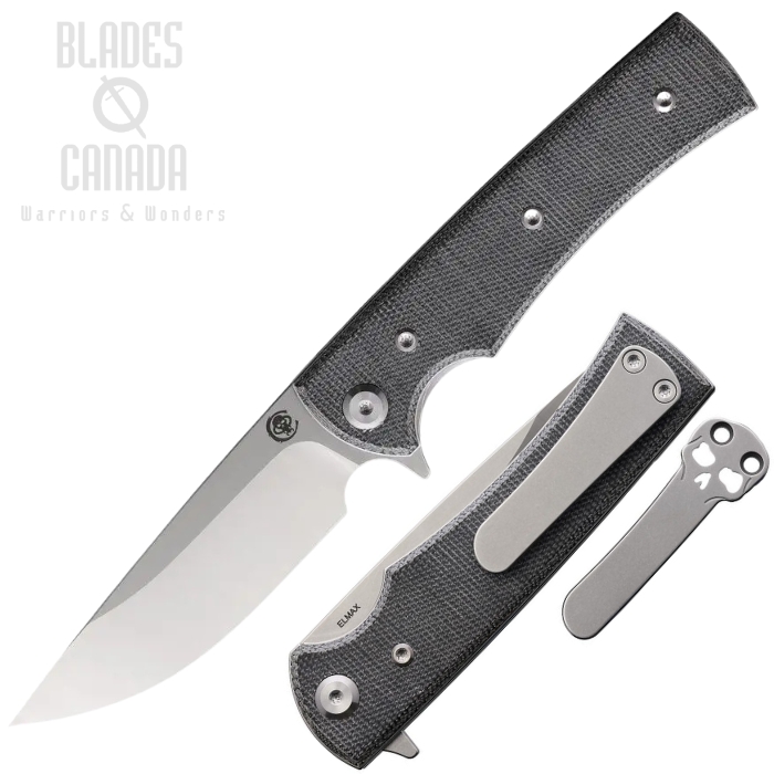 Chaves Liberation Street Flipper Folding Knife, Elmax Drop Point Satin, Micarta Black, CHAV14320