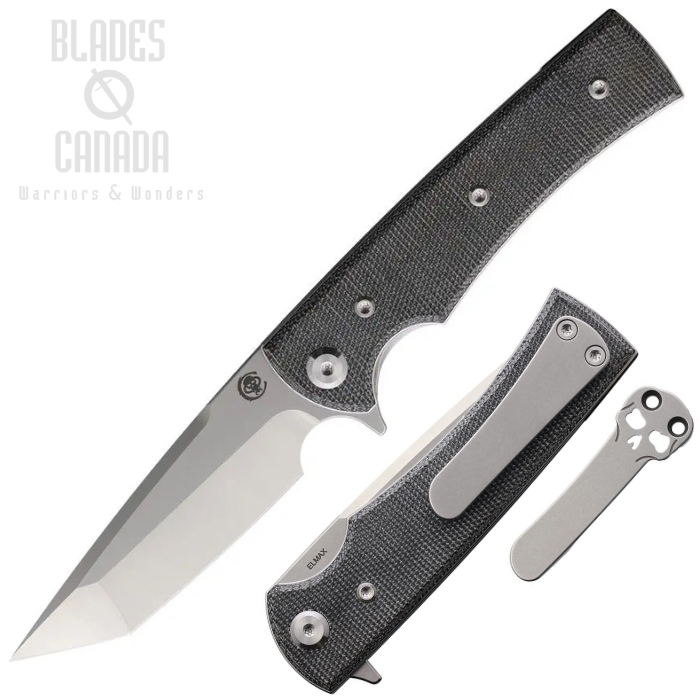 Chaves Liberation Street Flipper Folding Knife, Elmax Tanto Satin/SW, Micarta Black, CHAV14321