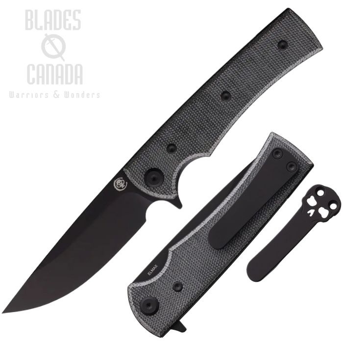Chaves Liberation Street Flipper Folding Knife, Elmax Drop Point Black, Micarta Black, CHAV14322