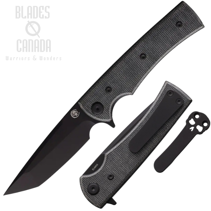 Chaves Liberation Street Flipper Folding Knife, Elmax Tanto Black, Micarta Black, CHAV14323